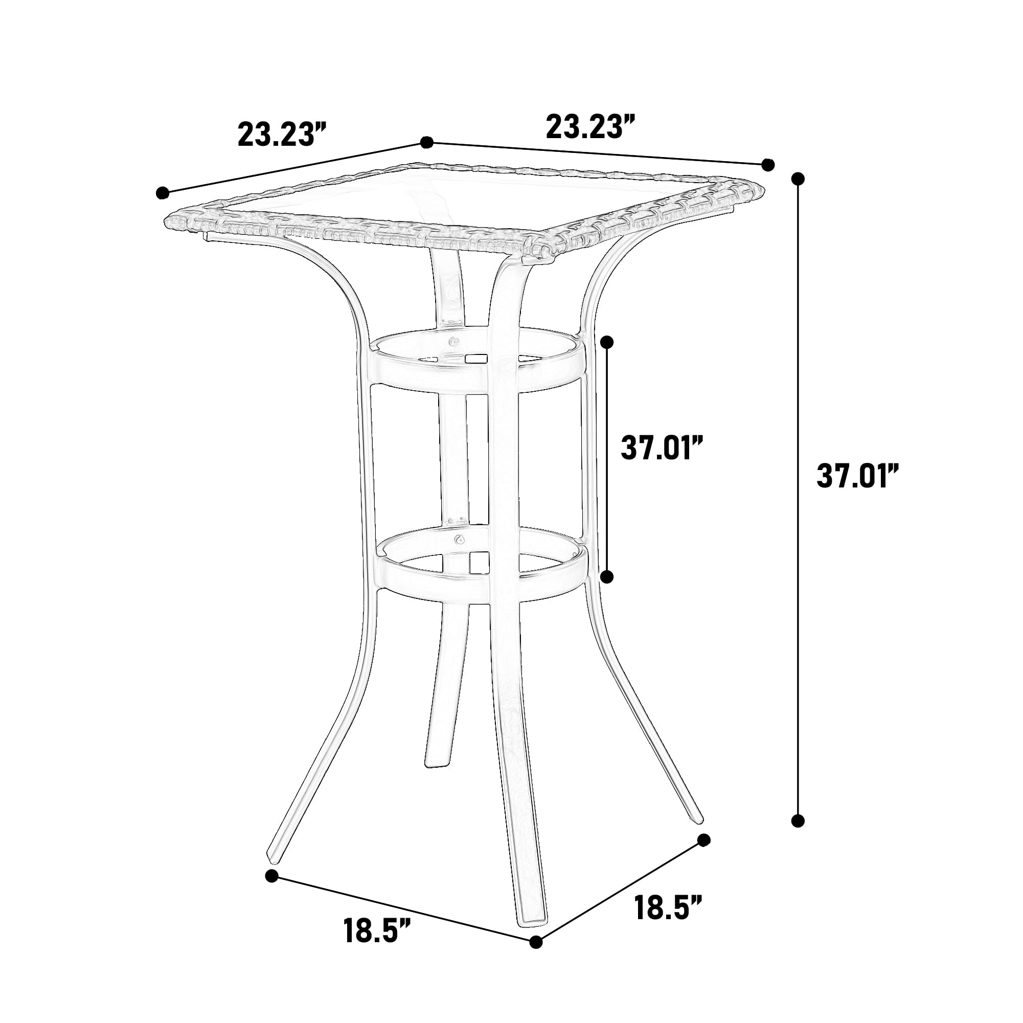 MOONMISS 3-Pieces Outdoor Rattan Bar Stools Set with Glass Top Table for Backyard, Garden, Pool