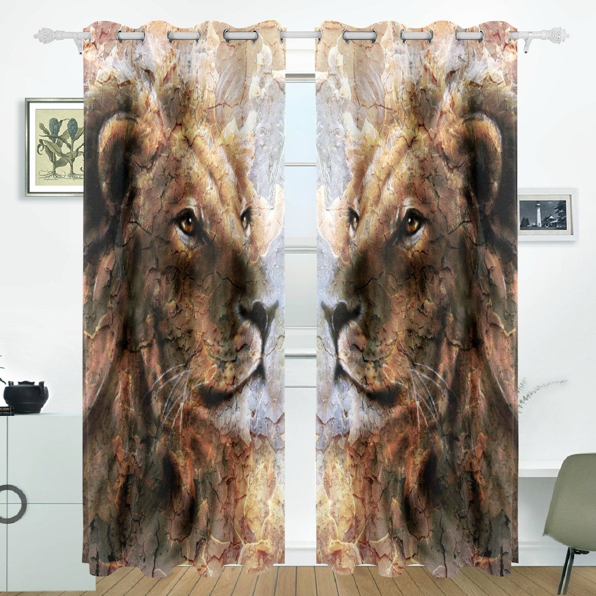 Lying old Lion 3D Printing Blockout Window Curtains Fabric Curtain 2 Panels Set 