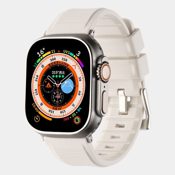 Sports Band Compatible for iWatch Bands 49mm 46mm 45mm 44mm 42mm, Soft Silicone Wristband Strap with Classic Adjustable Clasp for iWatch Series 10 Ultra 9 8 7 6 5 4 SE 3 2 1 for Women Men, Starlight