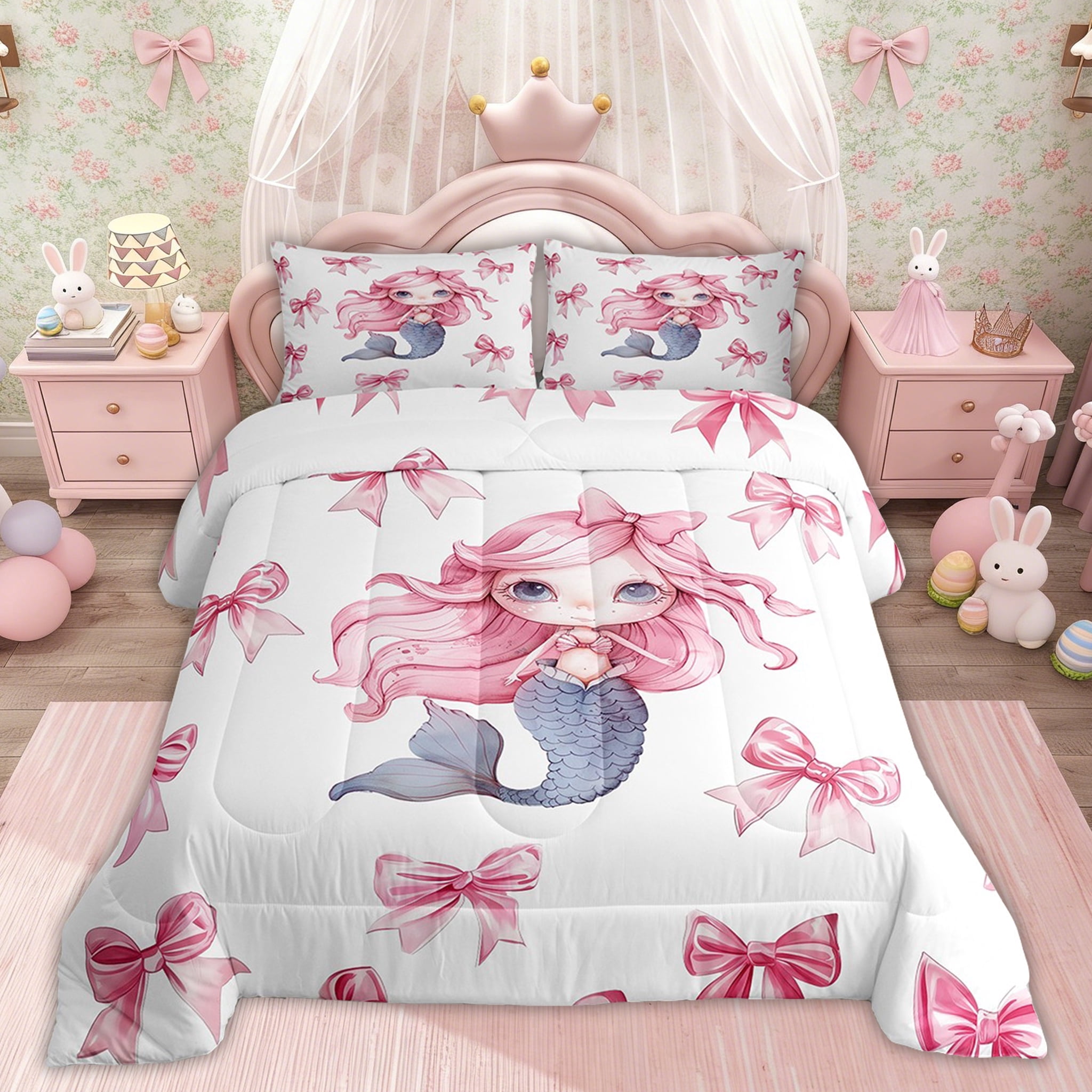 Dora Kids 2 Piece Blue Pink Floral Reversible Comforter and