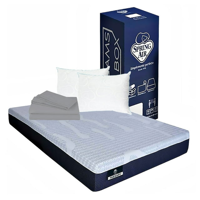 Colchón en Caja Matrimonial Spring Air Therapy + 2 Almohadas Osos + Sábanas Basic
