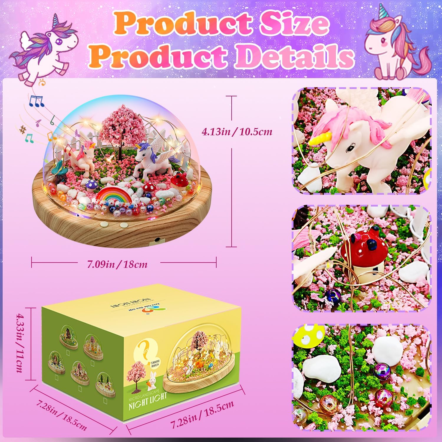 KOMI Make Your Own Night Light with Music, Unicorn DIY Kits for Girls Night Light USB Upgrade Edition Unicorn Toys, Arts and Crafts Lamp Project for Girls, Gifts for 4 5 6 7 8 9 10 Year Old Girl