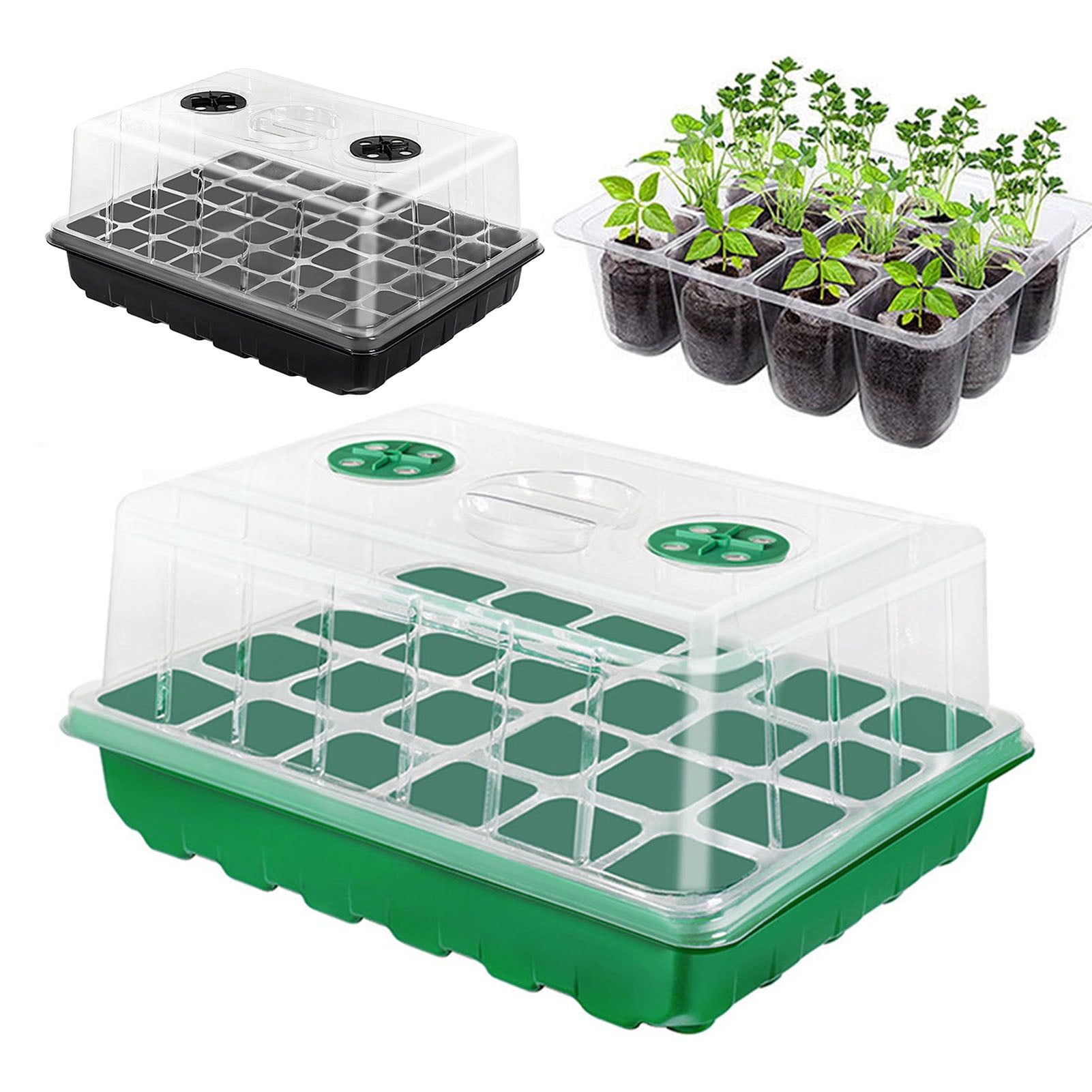 OIUR Plants Nursery Box with Humidity Dome 24 Cells or 48 Cells Transparent Seeds Starter Tray Plant Germination Box with Adjustable Vents for Seedlings Growth