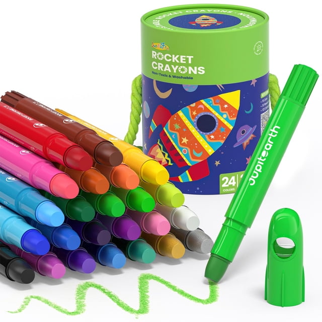 Crayones Twist JUPITEARTH, 24 colores, para niños de 1 a 3 y 4 a 8 años, con cubeta