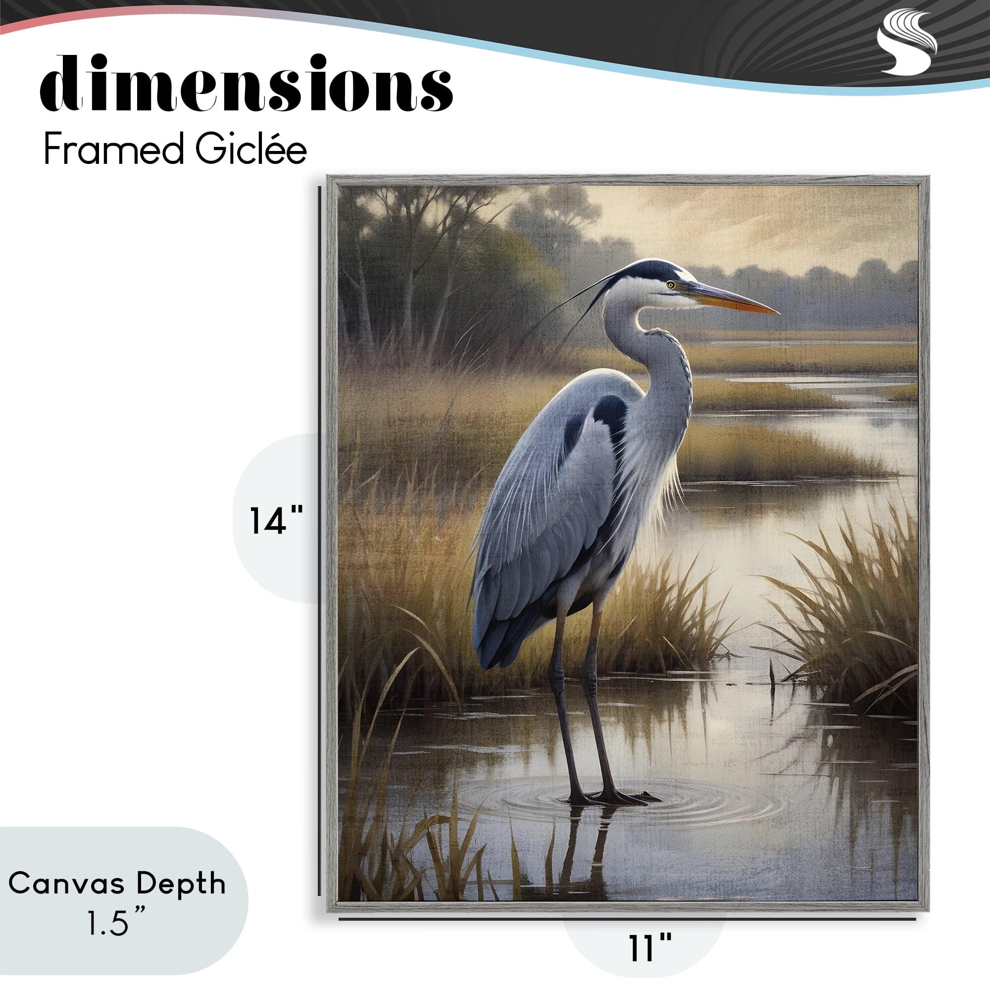 Stupell Industries Heron in Serene Marshlands Gray Framed Giclee Art, design by Susan Arnot