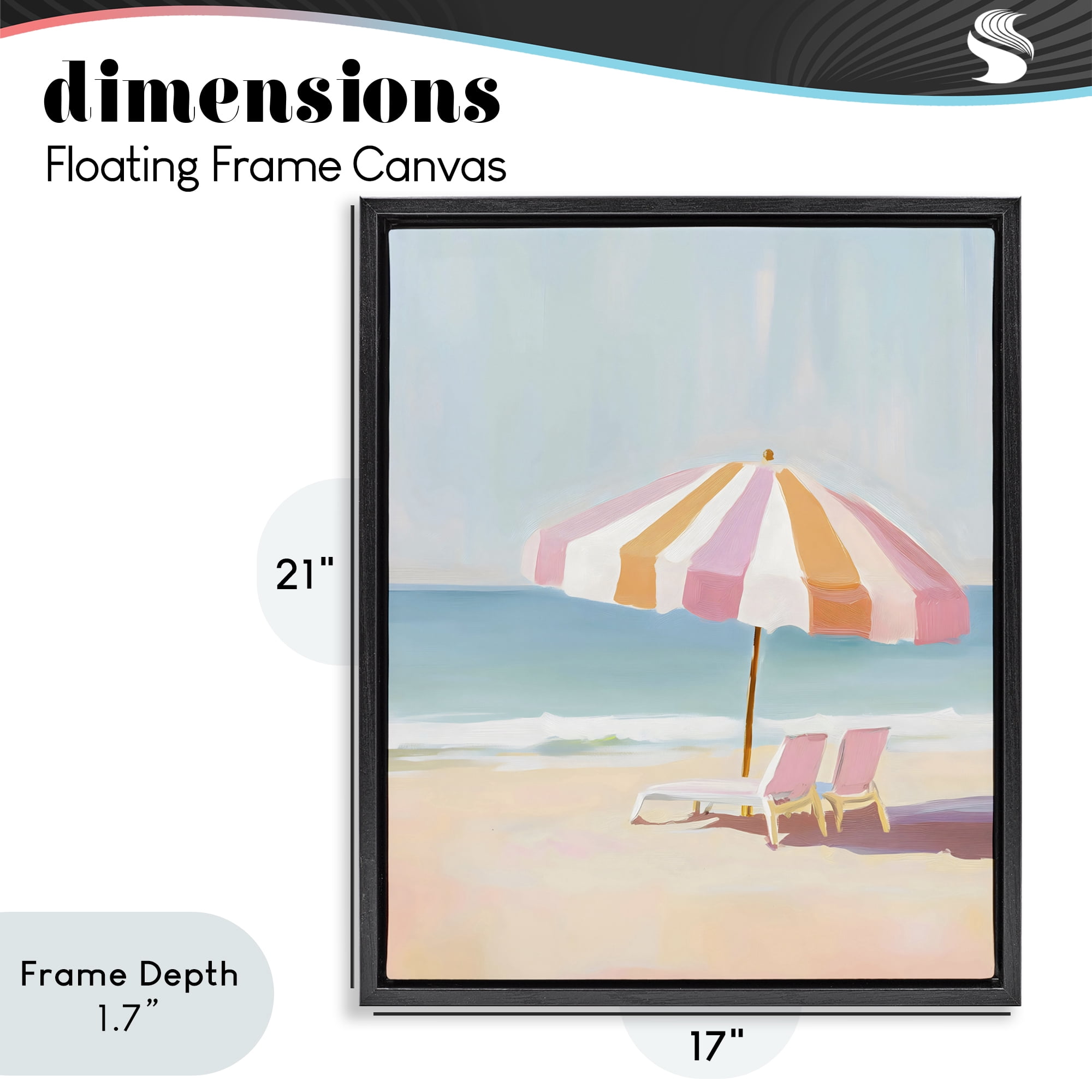 Stupell Industries Striped Umbrella & Chairs Black Framed Floater Canvas Wall Art, design by The Prints Vibe