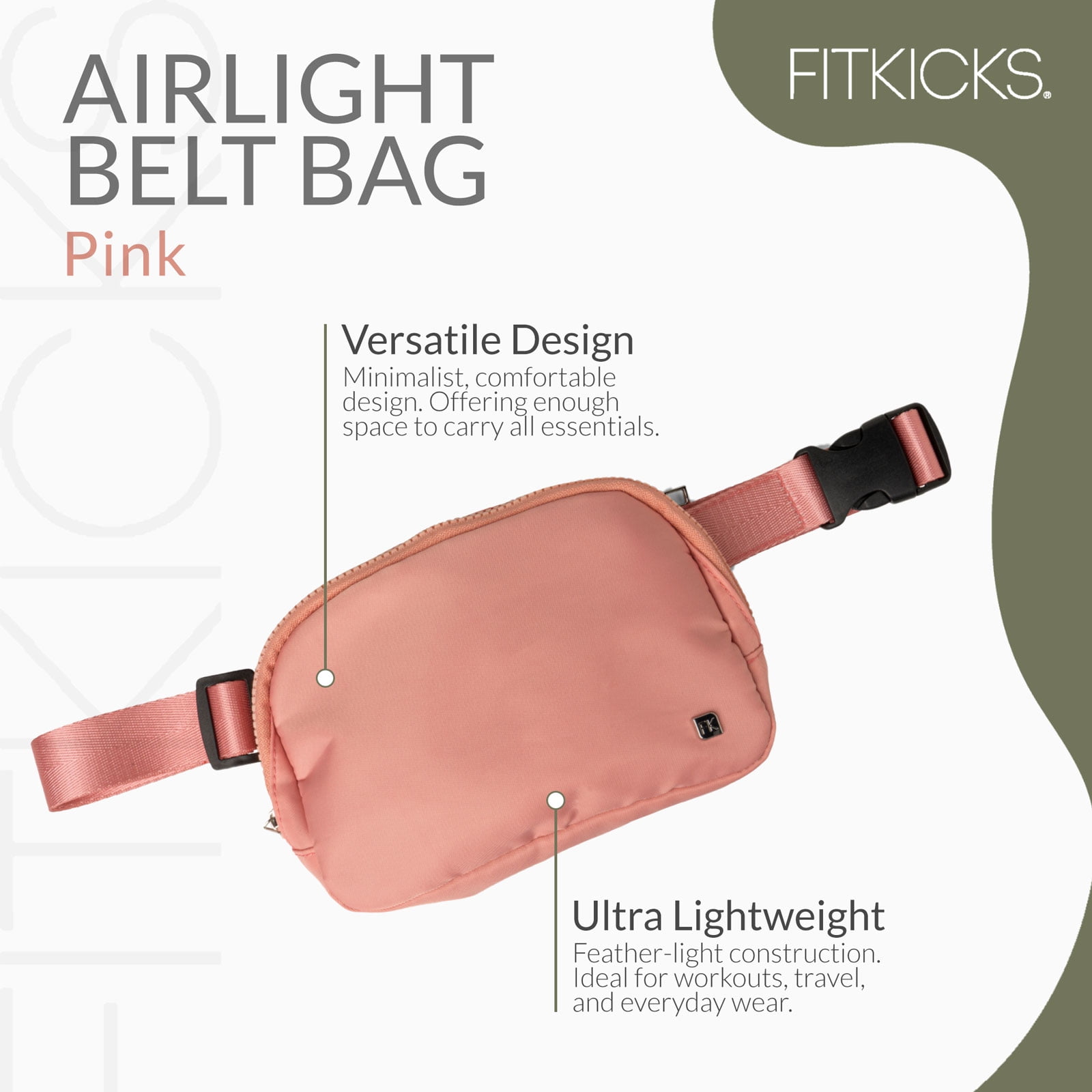 FITKICKS Airlight Belt Bag Lightweight Fanny Pack, Waist Pouch with Adjustable Strap - Pink