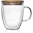 thumbnail image 1 of Taza de vidrio de borosilicato de doble pared para infusionar café, leche, té (16 oz tapa de bambú), 1 of 3