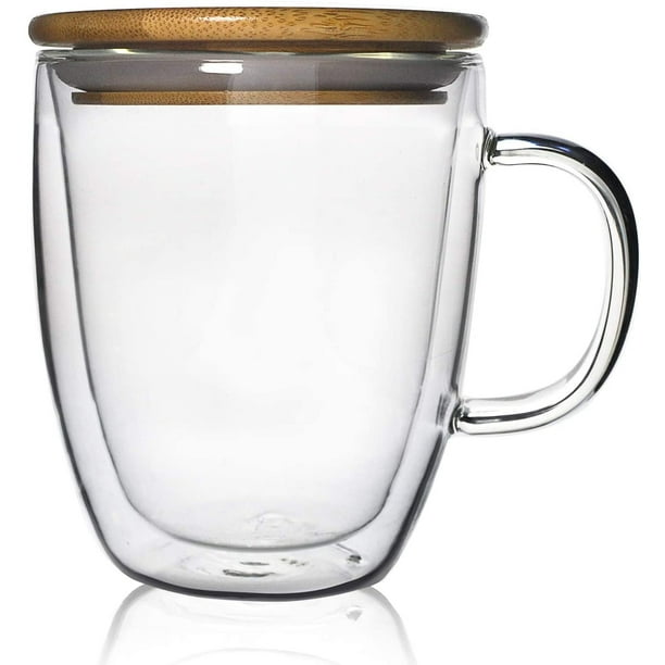 Taza de vidrio de borosilicato de doble pared para infusionar café, leche, té (16 oz tapa de bambú)