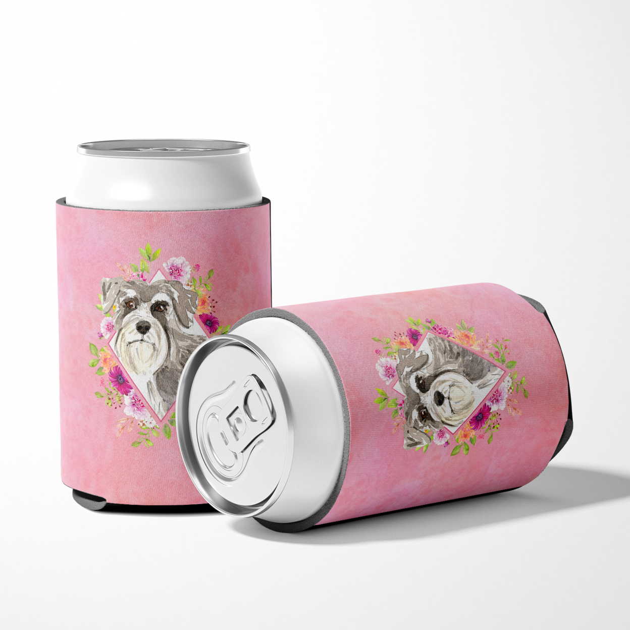 Carolines Treasures CK4215CC Schnauzer Design1 Pink Flowers Can or Bottle Hugger Can Hugger multicolor