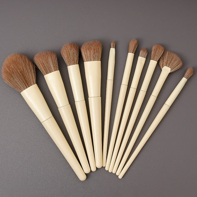 Nvzi Juego de brochas de maquillaje, 10 piezas, kit de brochas de maquillaje de viaje, brochas cosméticas para rostro, base, rubor, sombra de ojos (beige)