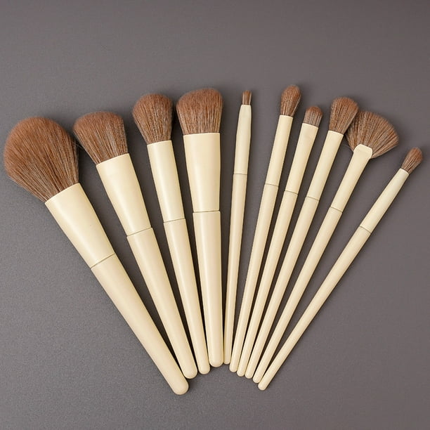 Nvzi Juego de brochas de maquillaje, 10 piezas, kit de brochas de maquillaje de viaje, brochas cosméticas para rostro, base, rubor, sombra de ojos (beige)