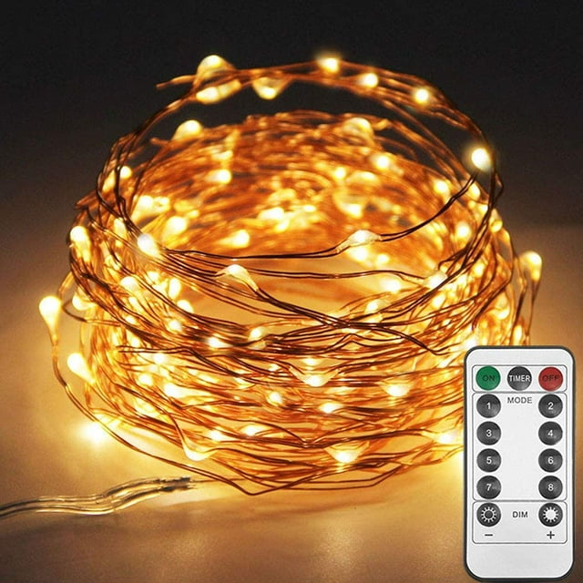 33ft 100LED Copper Wire String Lights Fairy String Lights 8 Modes LED String Lights USB Powered with Remote Control for Wedding Party Home Christmas Decoration, Warm White,2 Pack