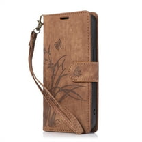 ELEHOLD Flip Wallet Case for Google Pixel 8 Pro Case Embossed Flower Butterflies Premium Leather Card Slots Kickstand Function Magnetic Clasp Detachable Wrist Lanyard Full Protective Case,brown