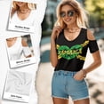 thumbnail image 5 of POLERO Jamaica Heart Print Women's Cold Shoulder Top Casual V Neck Short Sleeve T-Shirt 2026 Fashion Soft Breathable Tunic Sexy Blouse L, 5 of 8