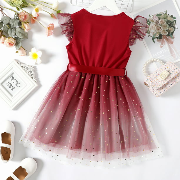 PatPat Kid Girl Glitter Dress Flutter-sleeve Casual Tunic Playwear Basic Party Dresses -