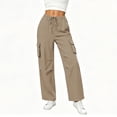 thumbnail image 2 of Livrdious Wide Leg Linen Cargo Pants for Women Drawstring High Waisted Baggy Palazzo Summer Beach Lounge Trousers with Pockets, 29'' Inseam, 2 of 7