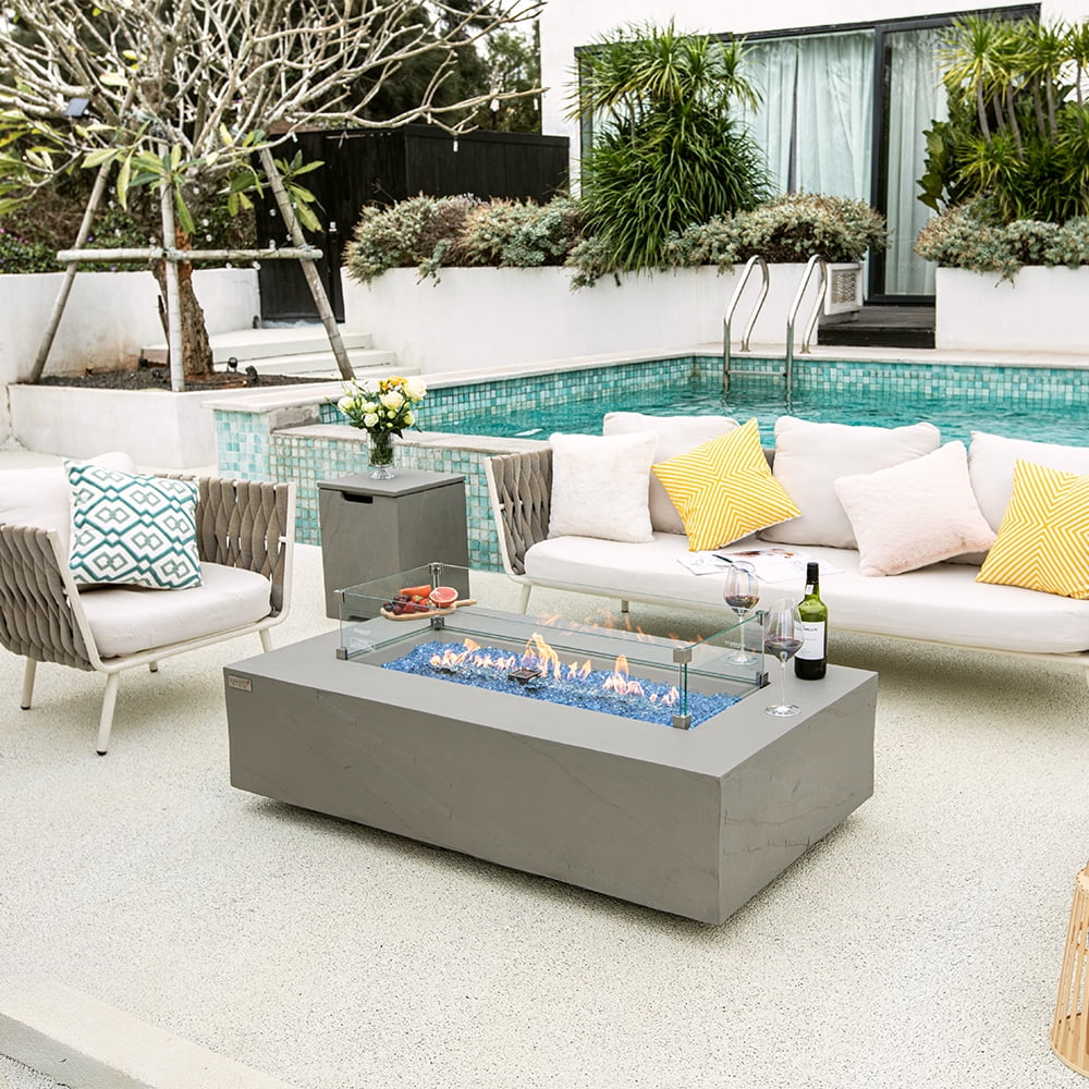 Elementi Plus Meteora Natural Gas Fire Pit for Outside Outdoor Fire Pit Table Smokeless Firepit Concrete Rectangular Fire Table Patio Heater Fireplace 60000 BTUs - Space Grey, 55.9 x 31.9 Inches