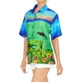 thumbnail image 4 of HAPPY BAY Hawaiian Shirts Womens Casual Beach Party Blouse Shirt Summer Button up Short Sleeve Tropical Vacation Dress Tops Tee Shirts Blouses for Women M Dolphin Sea, Blue, 4 of 5