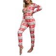 thumbnail image 4 of Women Pajamas Jumpsuit, Buttons V Neck Long Sleeve Christmas Cartoon Printed One-Piece Sleepwear, 4 of 7