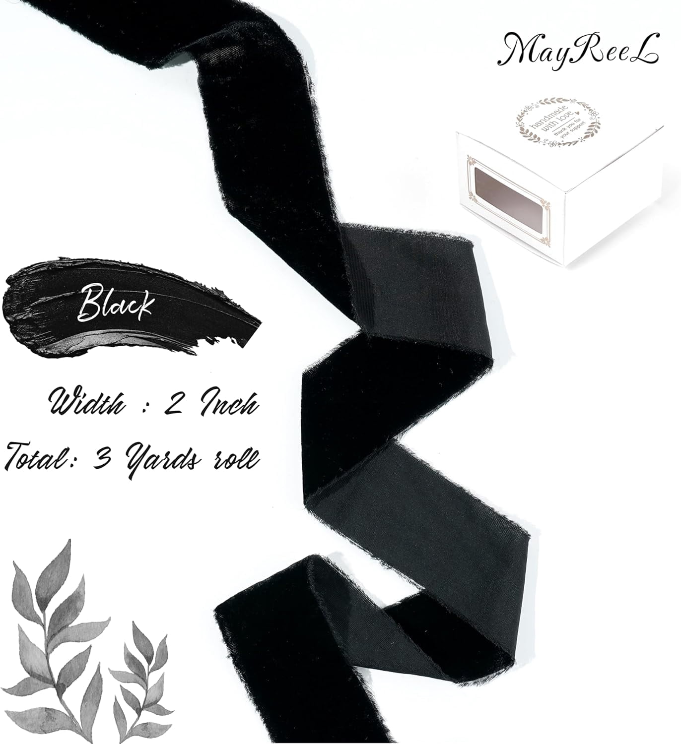 2 Inch Black Velvet Ribbon Hand Torn Ribbon Silk Frayed Edge for Bridal Bouquets Invitations Wedding Vow Books Gift Baskets Hair Bows 3 Yards