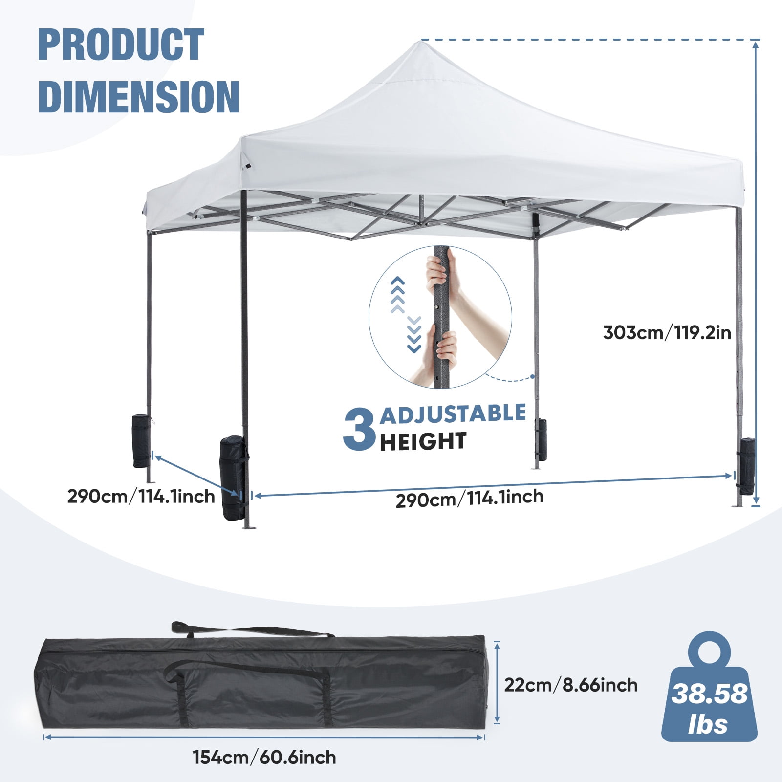 GIANNA 10x10 FT Pop Up Canopy Tent with Slant Legs and Carrying Bag, Easy Setup Outdoor Shelter for Patio, Garden, Beach, Bright White