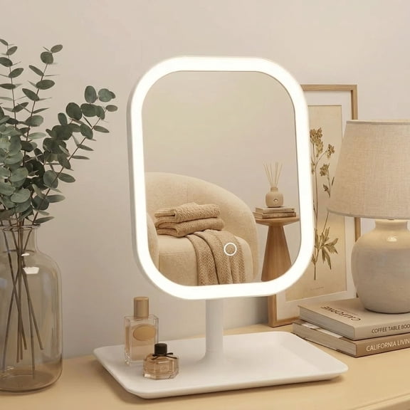 360° Rotating LED Makeup Mirror, 3 Light Modes Touch Control, 2400mAh Rechargeable Foldable Vanity Mirror, High-Definition Anti-Scratch Mirror with Non-Slip Base for Daily Skincare and Travel