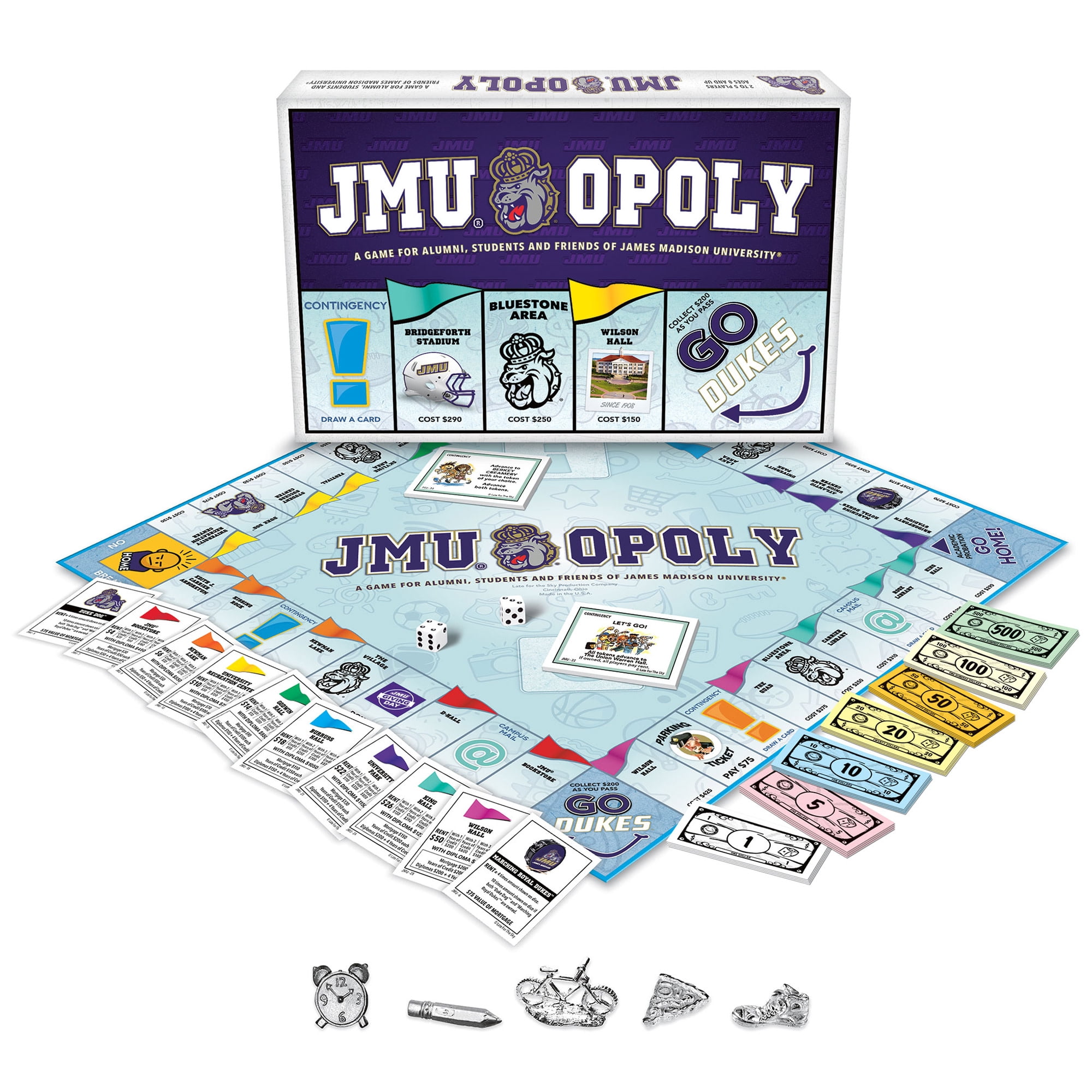 Late For The Sky: JMU-Opoly - James Madison University Themed Family Board Game, Opoly-Style, Traditional Play Or 1 Hr Version, Ages 8+, 2-5 Players