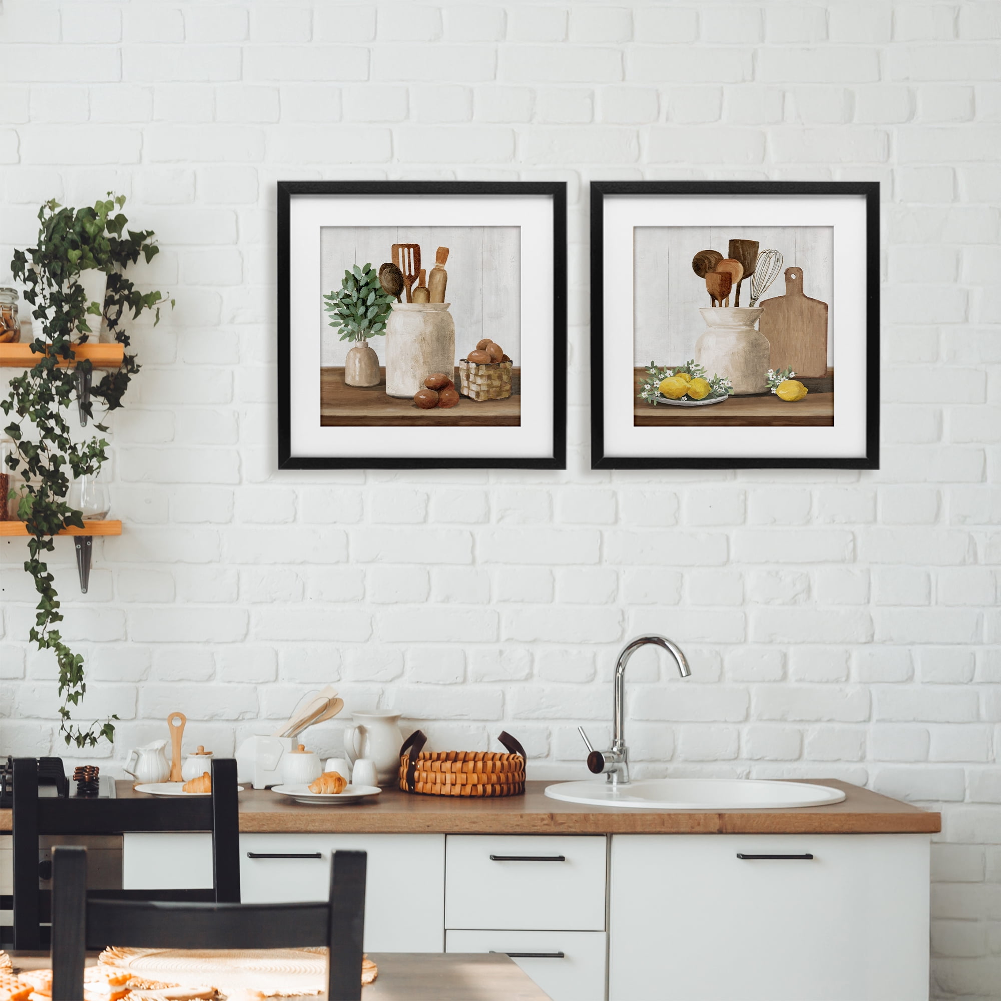 Stupell Industries Country Kitchen Setup 2 Piece Black Framed Print Under Glass Set, design by White Ladder