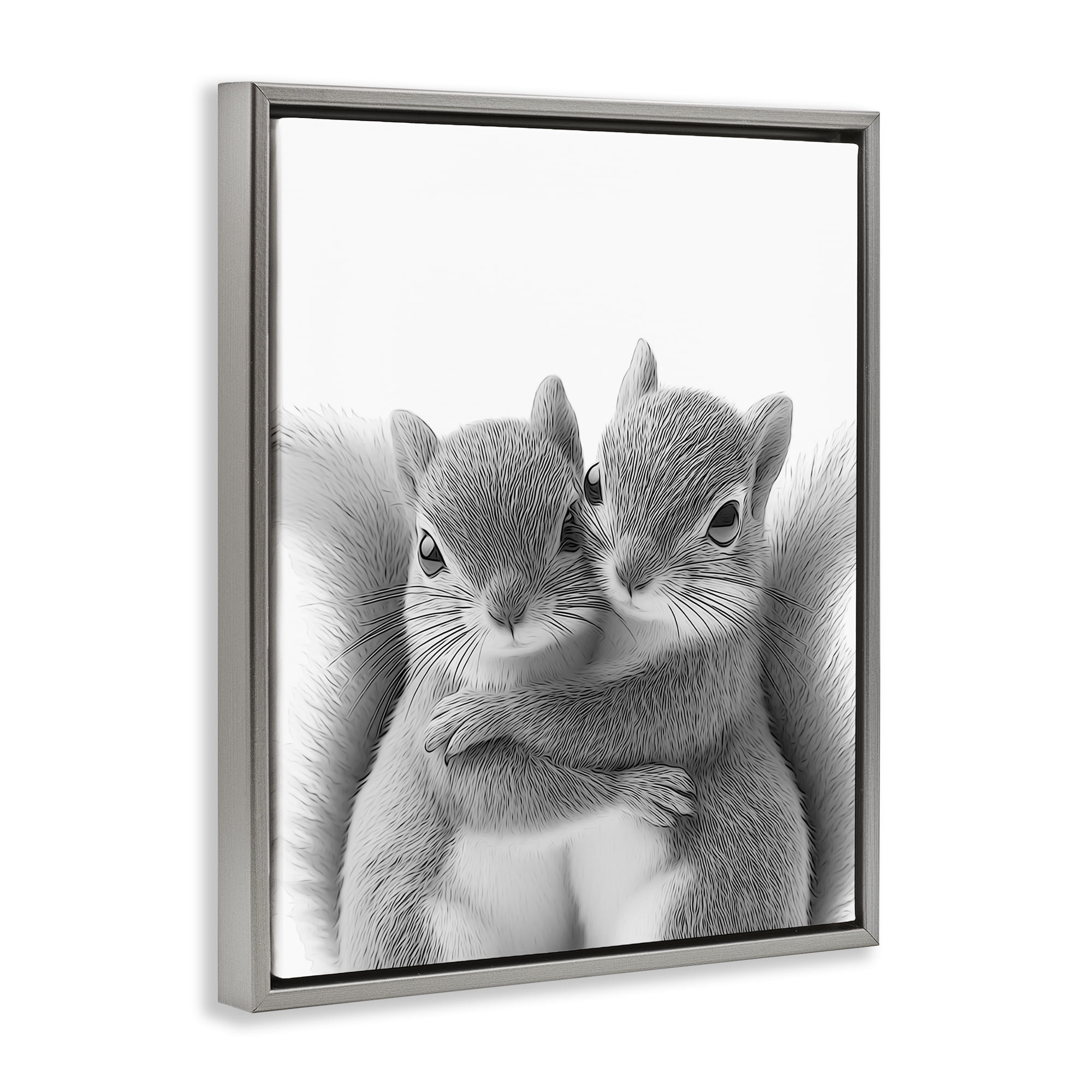 Stupell Industries Hugging Squirrel Pair Animals & Insects Painting Gray Floater Framed Art Print Wall Art, 25 x 31
