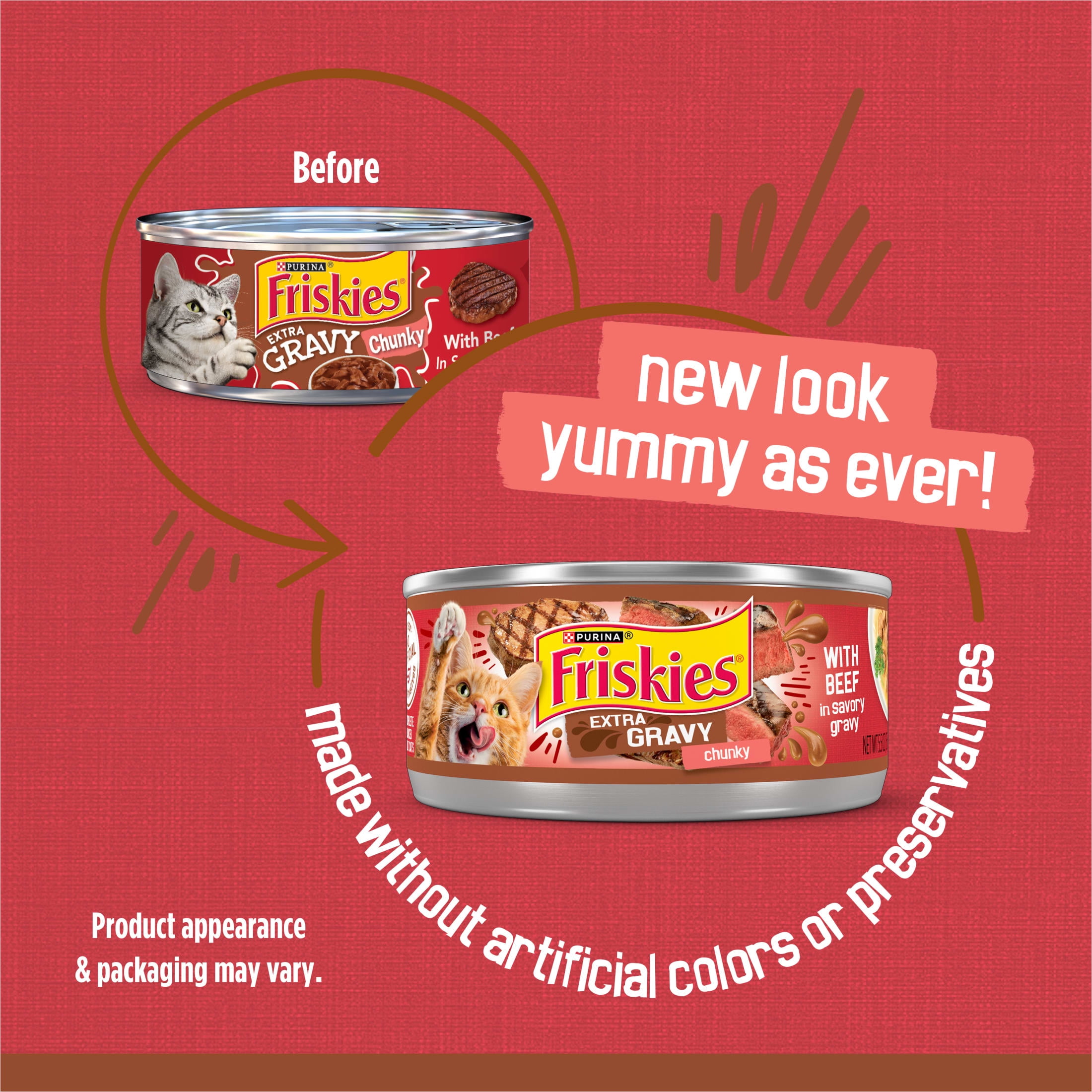 (12 pack) Purina Friskies Extra Chunky Gravy, Soft Beef, Wet Cat Food, 5.5 oz Can