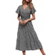 thumbnail image 2 of Vestido casual de verano con cuello en V y manga corta con cinturón y dobladillo con volantes para mujer Fridja  nalpqowj28430, 2 of 8