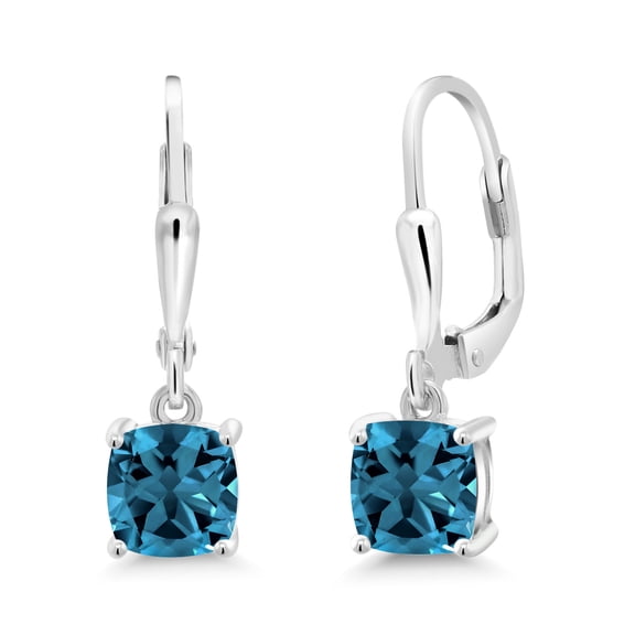Gem Stone King 925 Sterling Silver London Blue Topaz Dangle Earrings for Women (2.20 Cttw, Gemstone November Birthstone, Cushion 6MM)