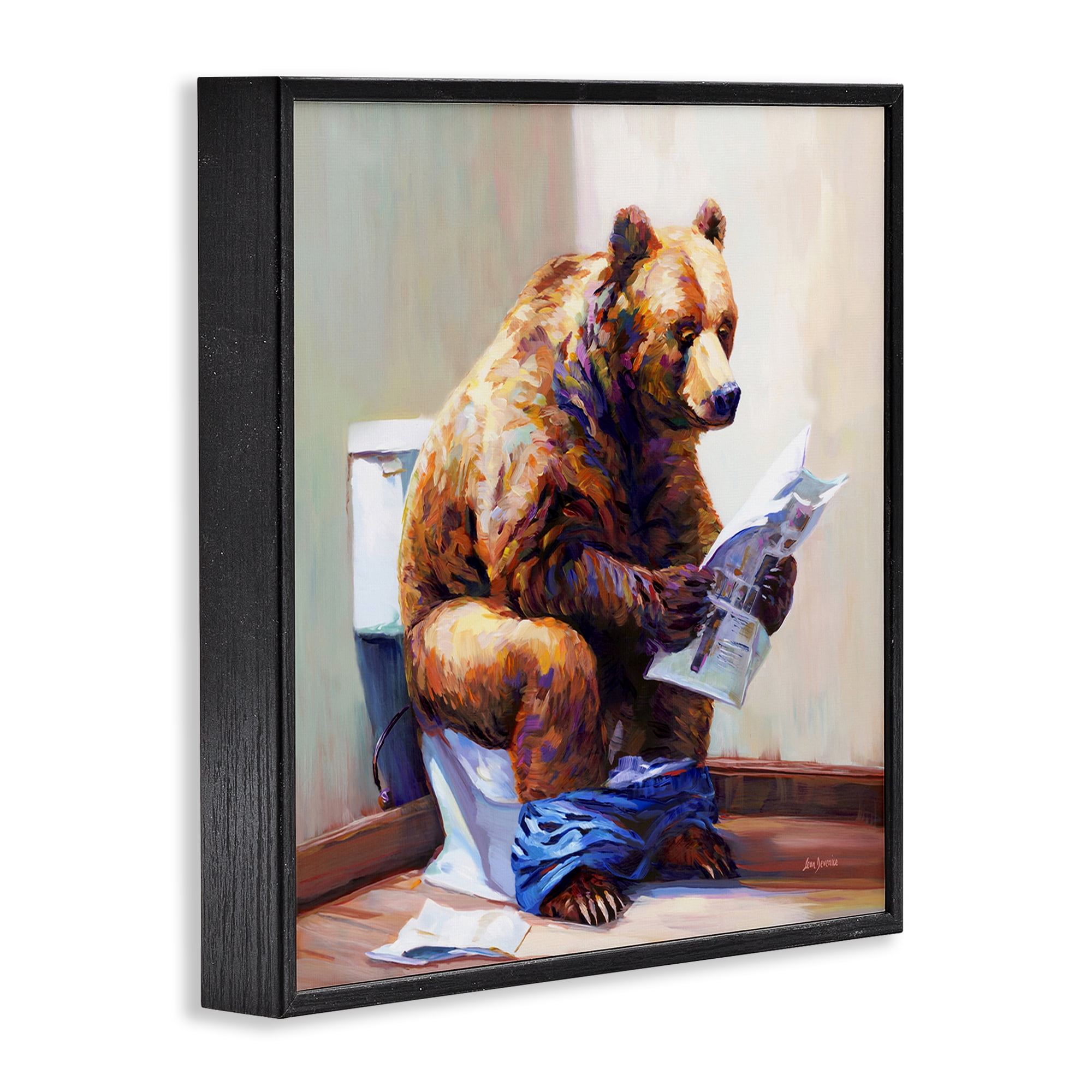 Stupell Industries Bathtub Bear with Graffiti Typography Painting Black Framed Art Print Wall Art, 12 x 12