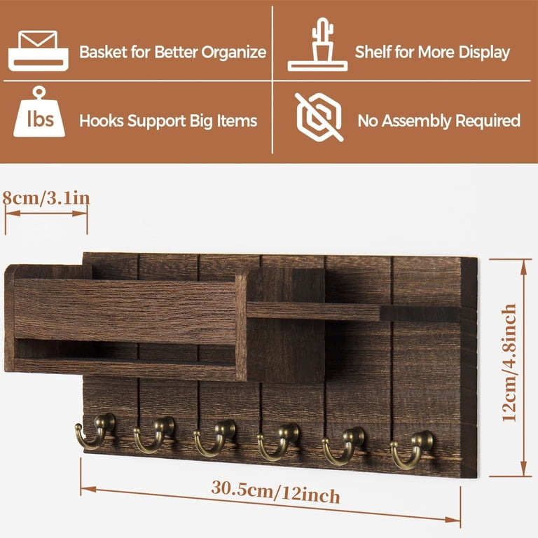 Key Holder Wall Mount, Key and Mail Holder for Wall with 6 Key Hook and Double