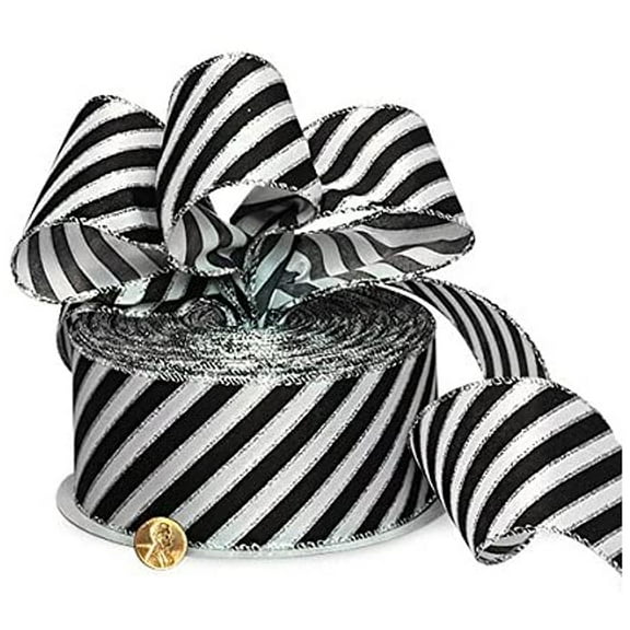 Black Diagonal Stripes Wired Ribbon - 1 1/2" Wide X 25 Yards (5828220)