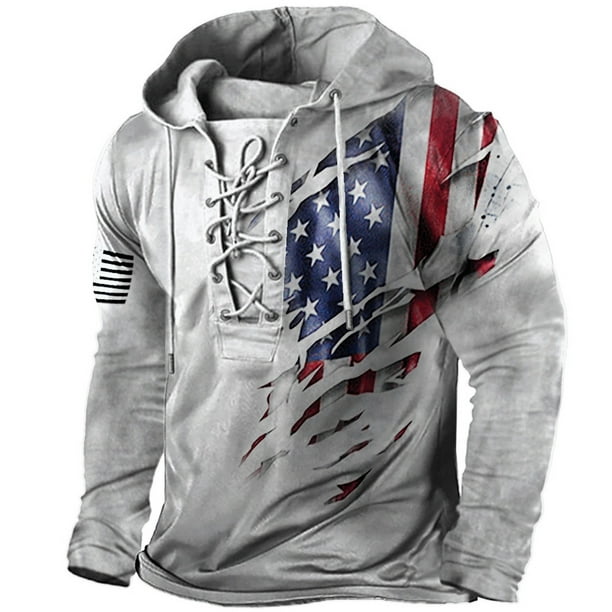 Blusa con capucha de manga larga para hombre, sudadera con capucha, verde, azul, verde claro, marrón, con capucha, estampados gráficos, estampado de bandera, con cordones, para deportes al aire libre,