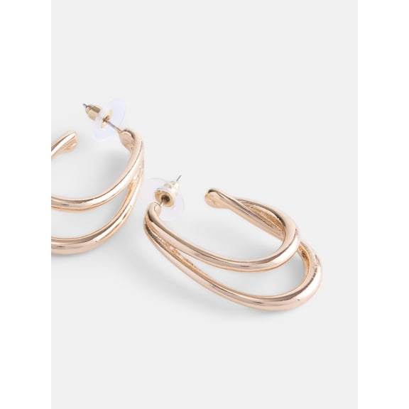 Scenario Women’s Gold Tone Dual Layer Hoop Earrings