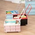 thumbnail image 2 of Foldable Storage Bins with Lids Plastic Collapsible Storage Box Portable Stackable Grocery Books Container Folding Latching Storage Crate with Removable Pulley and Pull Rod (Pink  M), 2 of 9