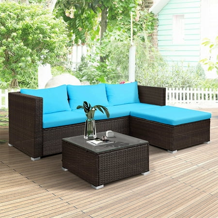 Clearance!3 Piece Outdoor Patio Conversation Set, 2 Rattan Wicker Chairs with Glass Table and Storage Cabinet, All-Weathe Patio Sofa Furniture Set with Cushions for Backyard, Porch, Garden, Pool,L2314