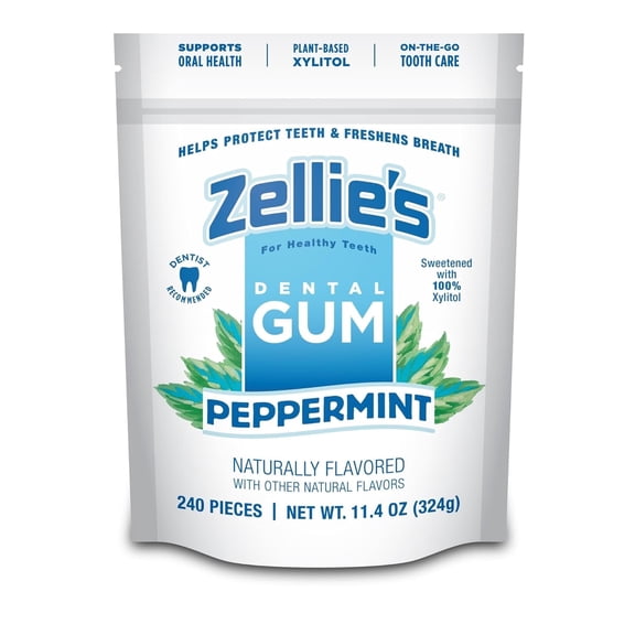 Zellies Xylitol Dental Gum, Peppermint Flavor, Single Pouch, 240 Count