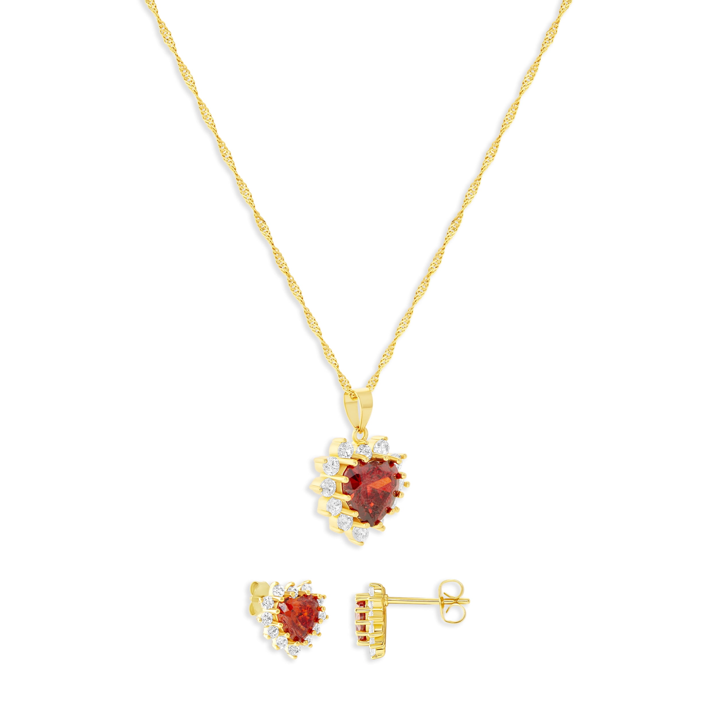Believe By Brilliance Women's Flash Gold Plated Red Heart CZ Earring and Pendant Set