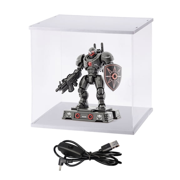 Uxcell Clear Display Case, Acrylic Figure Display Case Clear Display Boxes for Collectibles(Square LED Light, 6x6x8" White Base)