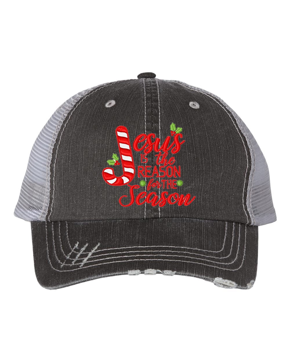 Women\'s Embroidery Adjustable Washed Distressed Casual Trucker Hat Christmas Women main image 2