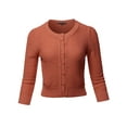 thumbnail image 2 of A2Y Women's Solid Cropped 3/4 Sleeve Button Down Crew Neck Knit Cardigan Sweater Dusty Orange L, 2 of 5