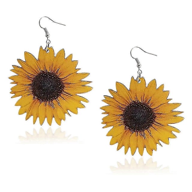 3d Wooden Sunflower Unique Handmade Bohemian Sunflower Drop Earrings