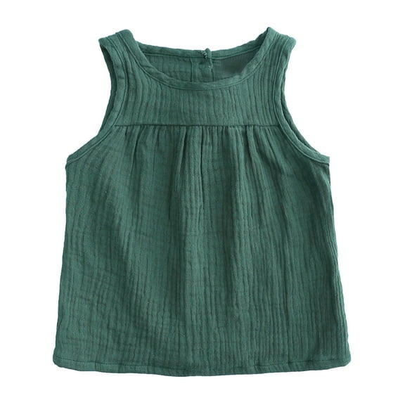 LLYwey Toddler Baby Girls Linen Tank Tops, Girls' Summer Round Neck Sleeveless T Shirts Solid Color Soft Comfy Summer Tanks Pullover Tees, T-49, Green, 3-6 Months