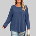 thumbnail image 6 of Asxite Women Plus Size Fall Winter Tops Round Neck Long Sleeve Solid Casual Shirts, 6 of 7