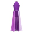 thumbnail image 5 of YiZYiF Women's Lyrical Dance Dress Color Block Flowy Tulle Maxi Skirt Leotard Contemporary Modern Dancewear Purple L, 5 of 7