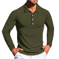 Jalioing Men's Collared Shirt Long Sleeve Button Golf Shirts Business Casual Ribbed Stretchy Pullover Tee